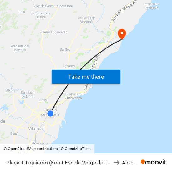 Plaça T. Izquierdo (Front Escola Verge de Lourdes) [Castelló de La Plana] to Alcossebre map