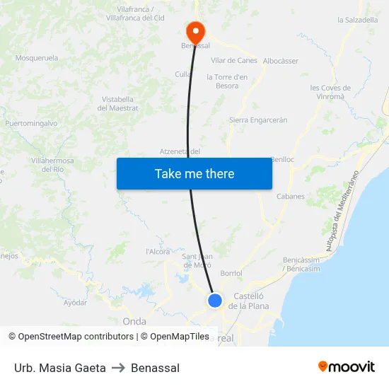 Urb. Masia Gaeta to Benassal map