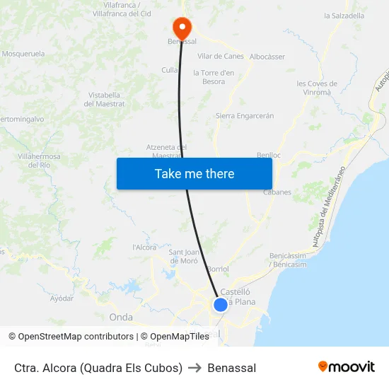 Ctra. Alcora (Quadra Els Cubos) to Benassal map