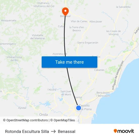 Rotonda Escultura Silla to Benassal map