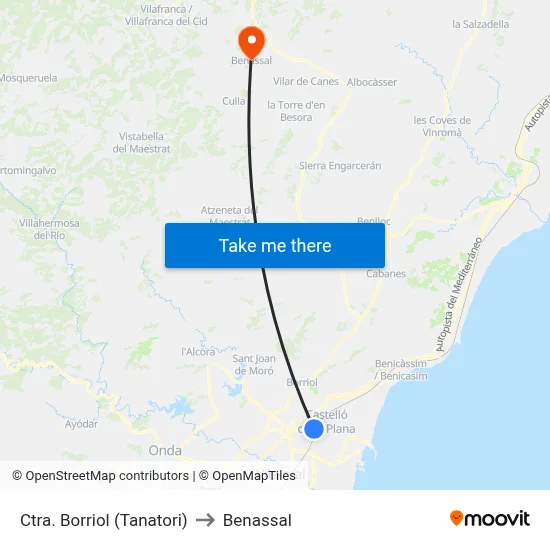 Ctra. Borriol (Tanatori) to Benassal map