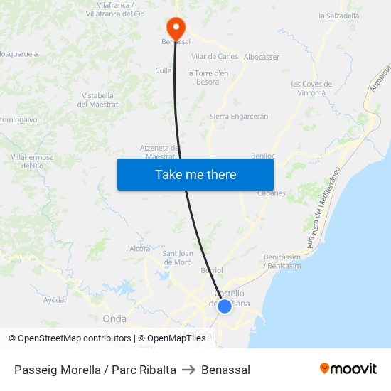 Passeig Morella / Parc Ribalta to Benassal map