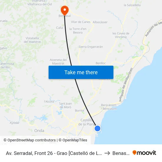 Av. Serradal, Front 26 - Grao [Castelló de La Plana] to Benassal map