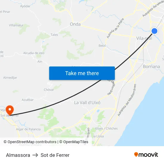Almassora to Sot de Ferrer map