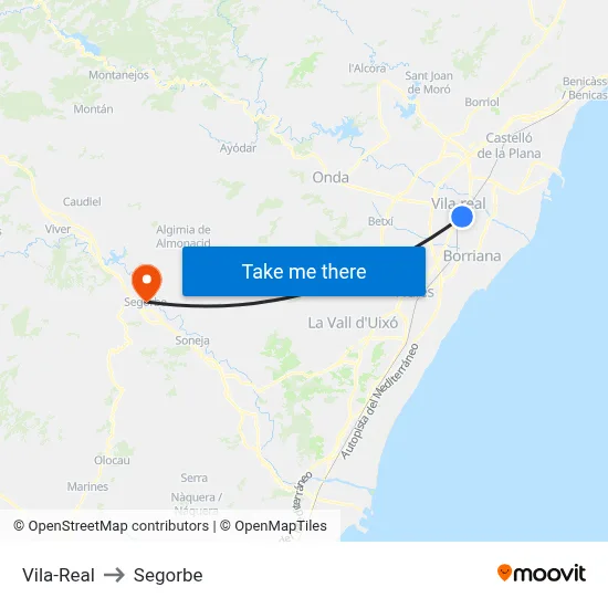 Vila-Real to Segorbe map