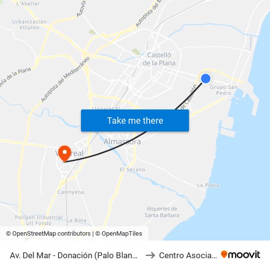 Av. Del Mar - Donación (Palo Blanco) (Sentit Grao) [Castelló de La Plana] to Centro Asociado Uned Vila-Real map