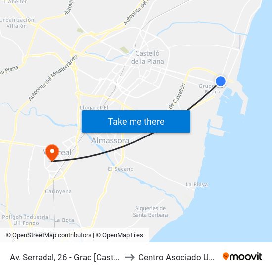 Av. Serradal, 26 - Grao [Castelló de La Plana] to Centro Asociado Uned Vila-Real map