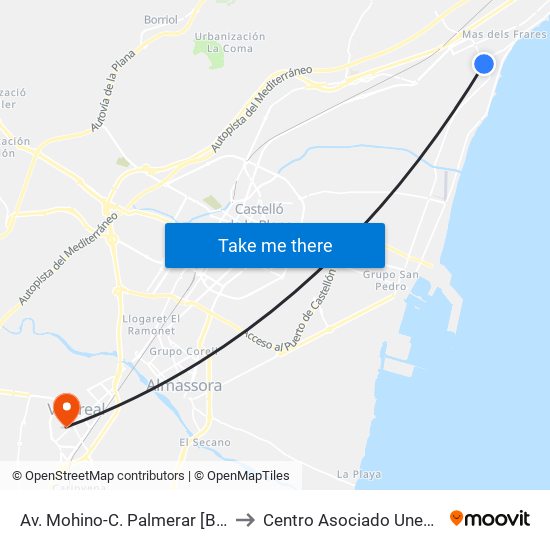 Av. Mohino-C. Palmerar [Benicàssim] to Centro Asociado Uned Vila-Real map