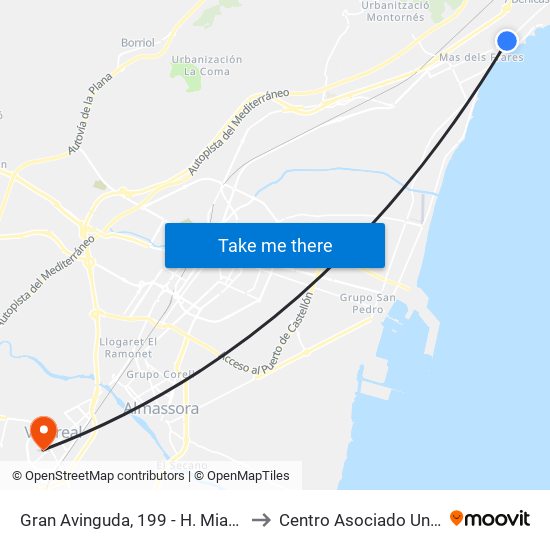 Gran Avinguda, 199 - H. Miami [Benicàssim] to Centro Asociado Uned Vila-Real map