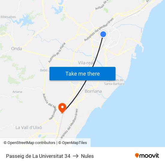 Passeig de La Universitat 34 to Nules map