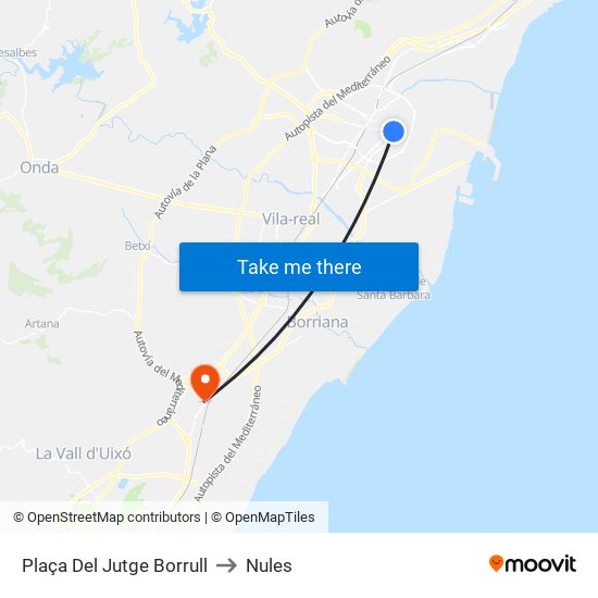 Plaça Del Jutge Borrull to Nules map