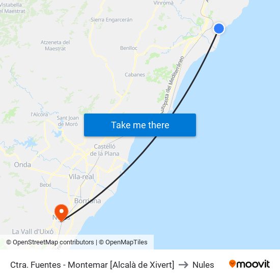 Ctra. Fuentes - Montemar [Alcalà de Xivert] to Nules map