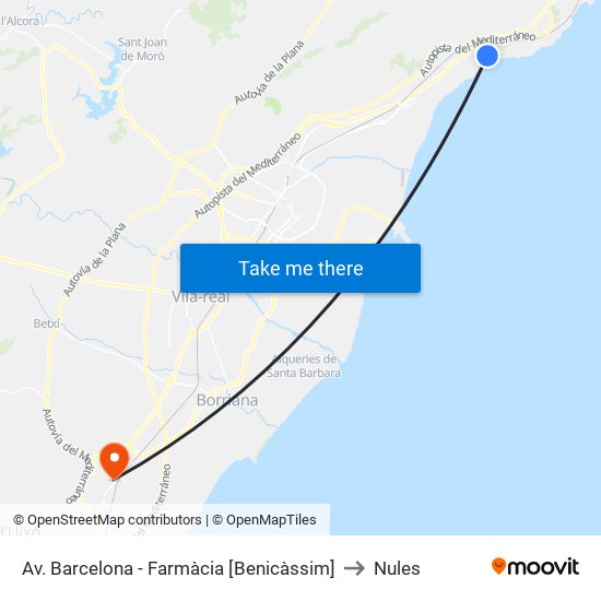 Av. Barcelona - Farmàcia [Benicàssim] to Nules map