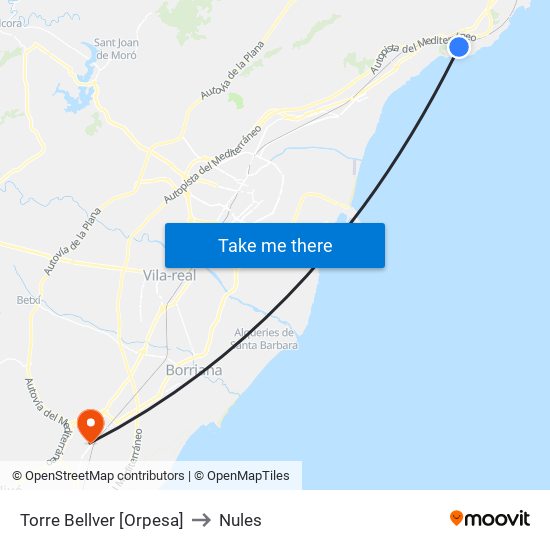 Torre Bellver [Orpesa] to Nules map