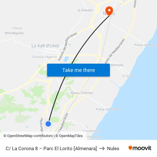 C/ La Corona 8 – Parc El Lorito [Almenara] to Nules map
