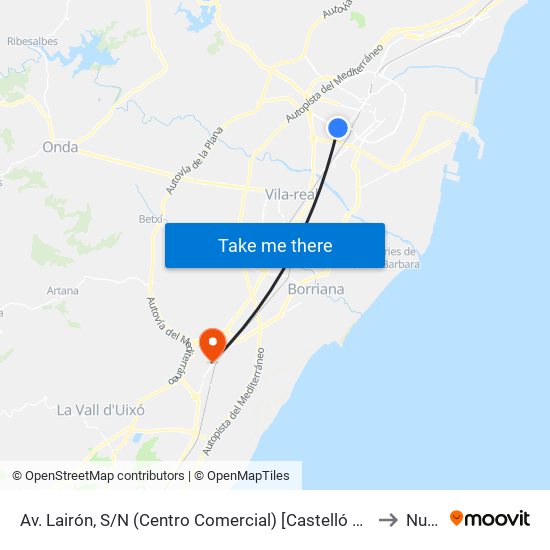 Av. Lairón, S/N (Centro Comercial) [Castelló de La Plana] to Nules map