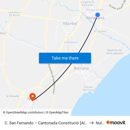 C. San Fernando – Cantonada Constitució [Almassora] to Nules map