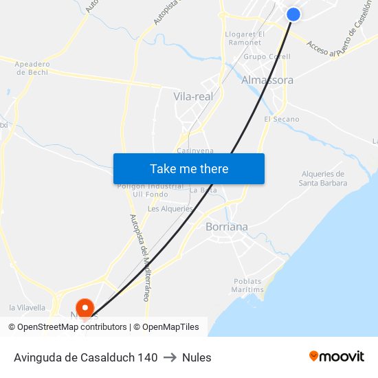 Avinguda de Casalduch 140 to Nules map