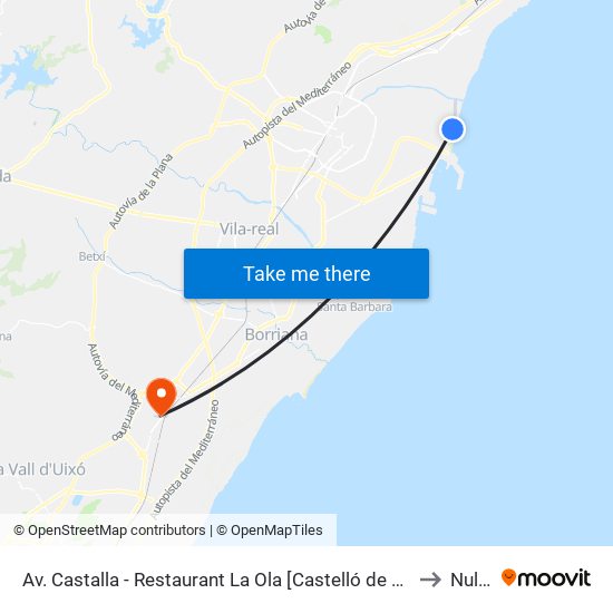 Av. Castalla - Restaurant La Ola [Castelló de La Plana] to Nules map