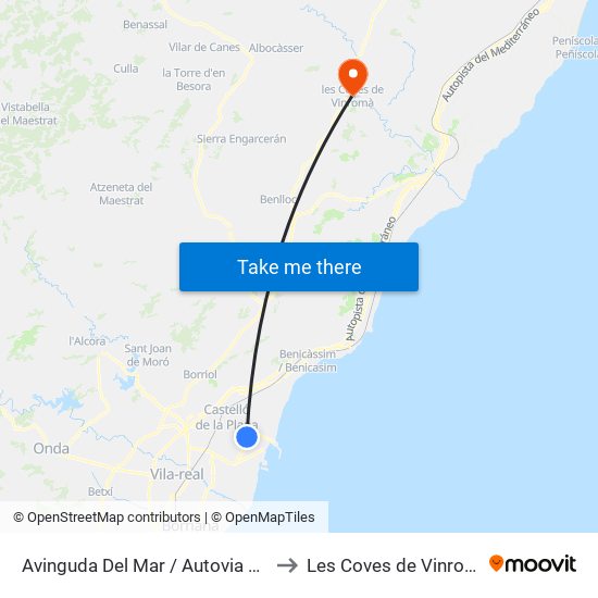 Avinguda Del Mar / Autovia Port to Les Coves de Vinromà map