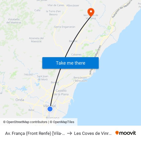 Av. França (Front Renfe) [Vila-Real] to Les Coves de Vinromà map