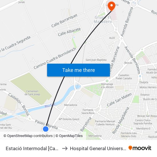 Estació Intermodal [Castelló de La Plana] to Hospital General Universitario de Castellón map