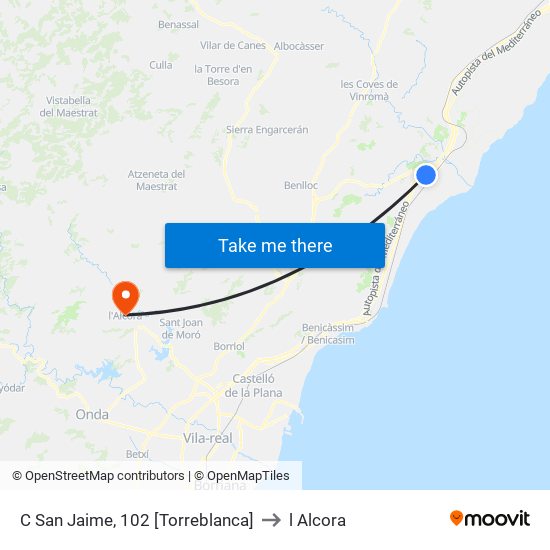 C San Jaime, 102 [Torreblanca] to l Alcora map