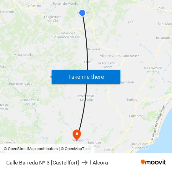 Calle Barreda Nº 3 [Castellfort] to l Alcora map