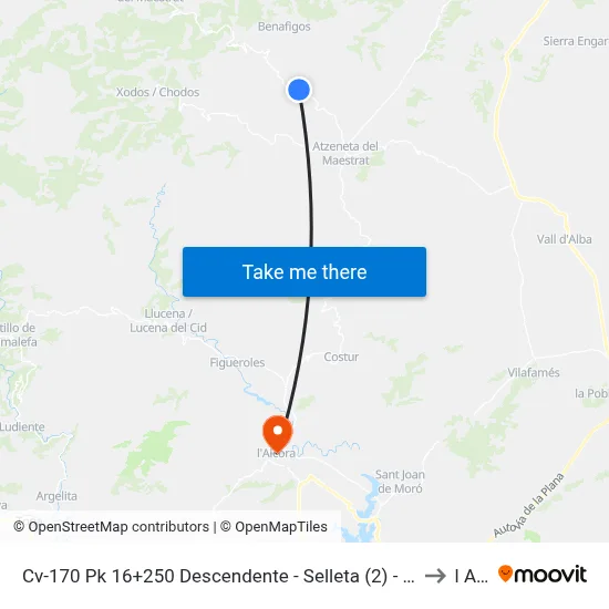 Cv-170 Pk 16+250 Descendente - Selleta (2) - Pont de La Riba [Atzeneta Del Maestrat] to l Alcora map