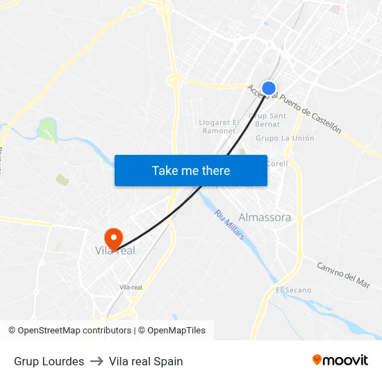 Grup Lourdes to Vila real Spain map