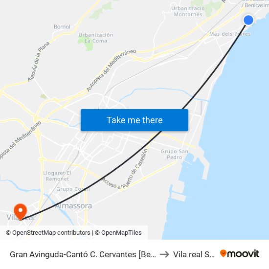 Gran Avinguda-Cantó C. Cervantes [Benicàssim] to Vila real Spain map