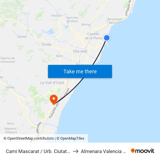 Camí Mascarat / Urb. Ciutat Jardí to Almenara Valencia Spain map