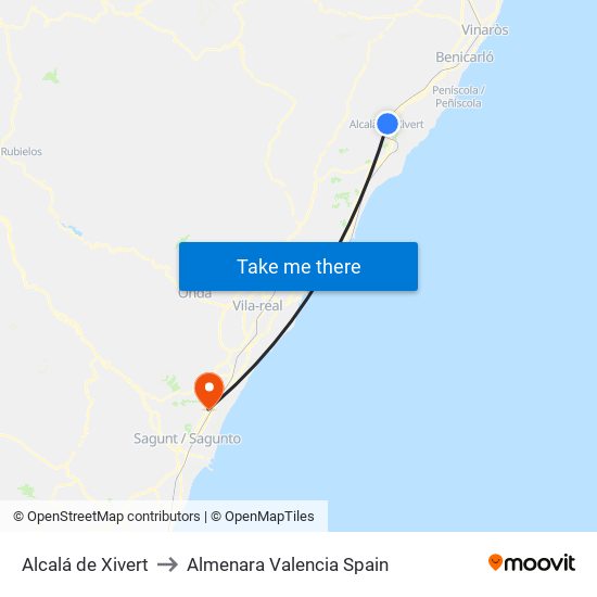 Alcalá de Xivert to Almenara Valencia Spain map