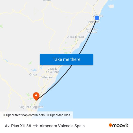 Av. Pius Xii, 36 to Almenara Valencia Spain map