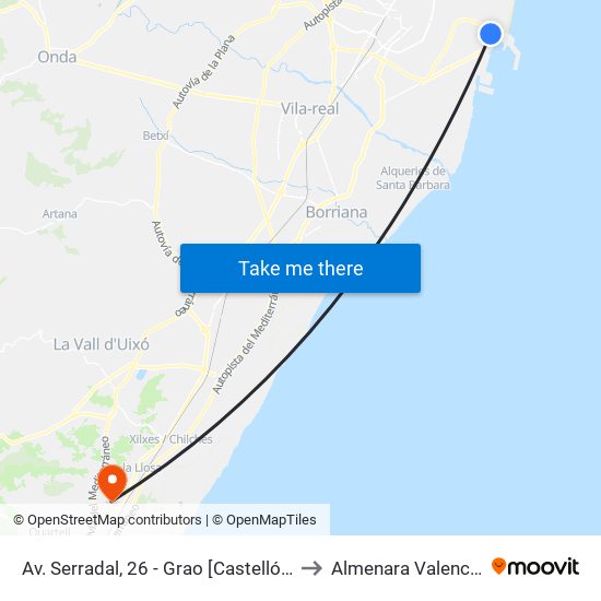 Av. Serradal, 26 - Grao [Castelló de La Plana] to Almenara Valencia Spain map