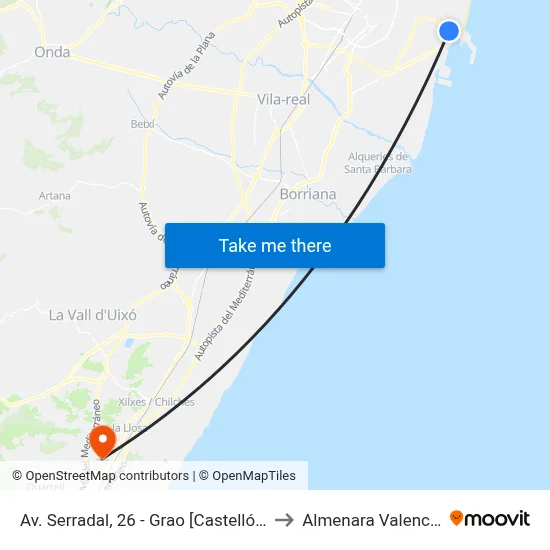 Av. Serradal, 26 - Grao [Castelló de La Plana] to Almenara Valencia Spain map