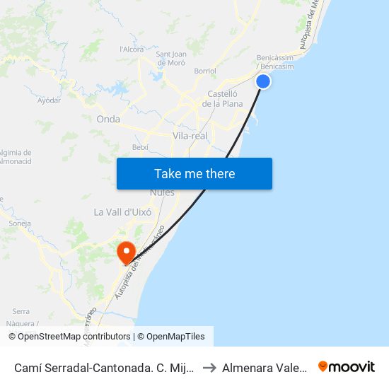 Camí Serradal-Cantonada. C. Mijares [Benicàssim] to Almenara Valencia Spain map