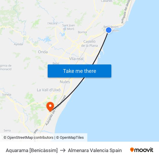 Aquarama [Benicàssim] to Almenara Valencia Spain map