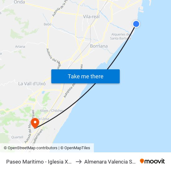 Paseo Marítimo - Iglesia Xopar to Almenara Valencia Spain map
