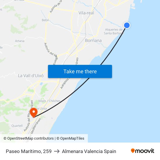 Paseo Marítimo, 259 to Almenara Valencia Spain map