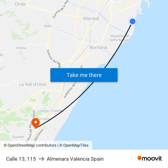 Calle 13, 115 to Almenara Valencia Spain map