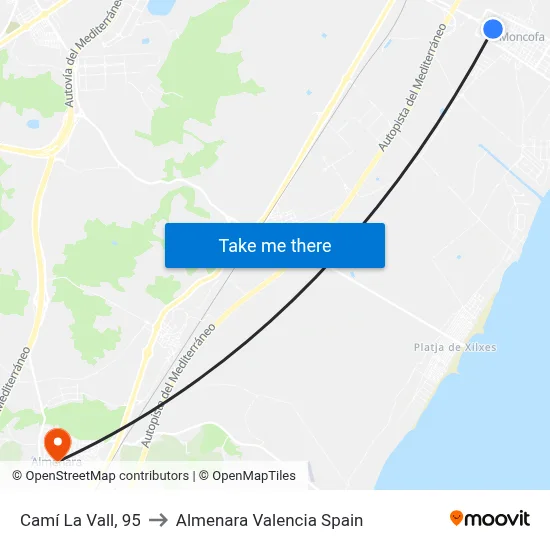 Camí La Vall, 95 to Almenara Valencia Spain map