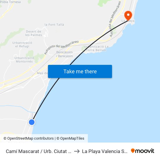 Camí Mascarat / Urb. Ciutat Jardí to La Playa Valencia Spain map