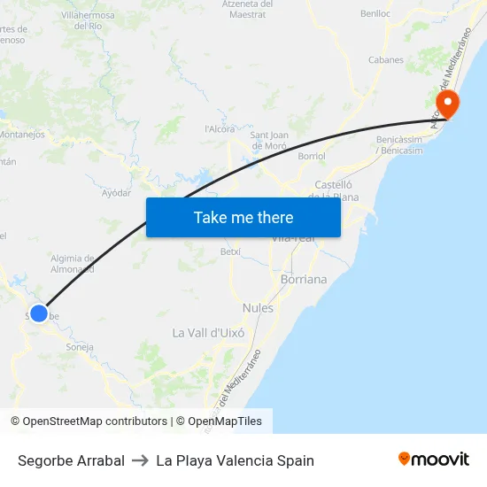 Segorbe Arrabal to La Playa Valencia Spain map