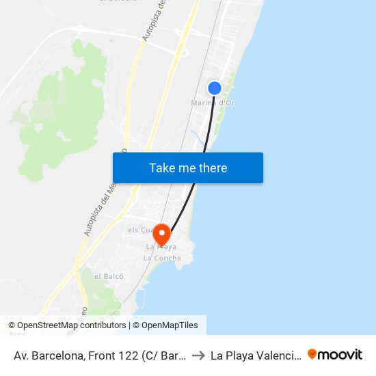 Av. Barcelona, Front 122 (C/ Barco) [Orpesa] to La Playa Valencia Spain map
