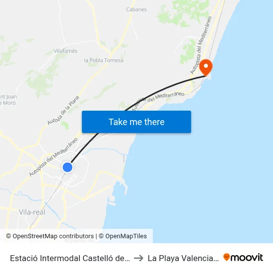Estació Intermodal Castelló de La Plana to La Playa Valencia Spain map