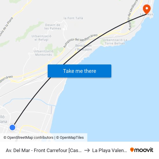 Av. Del Mar - Front Carrefour [Castelló de La Plana] to La Playa Valencia Spain map