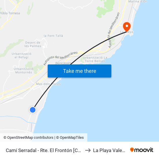 Camí Serradal - Rte. El Frontón [Castelló de La Plana] to La Playa Valencia Spain map