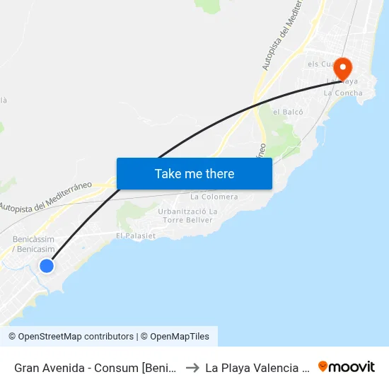 Gran Avenida - Consum [Benicàssim] to La Playa Valencia Spain map