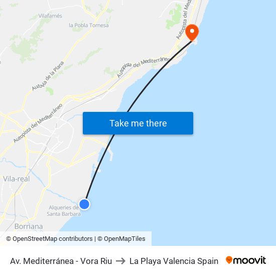 Av. Mediterránea - Vora Riu to La Playa Valencia Spain map